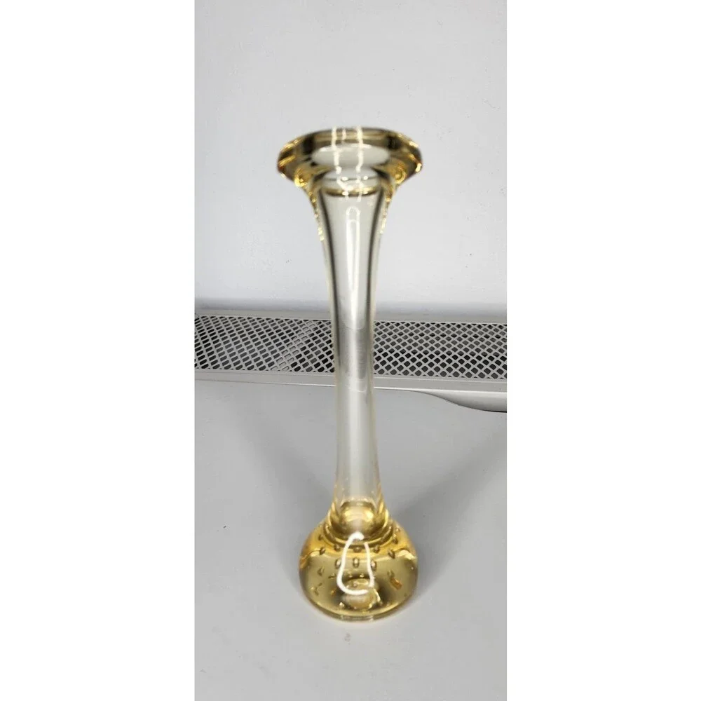 VASE VINAGE ART GLASS SWEDEN BY ASEDA YELLOW CLEAR BUBBLES JACK IN THE PULPIT